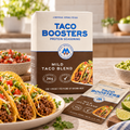 Taco Boosters Mild Taco Blend protein seasoning mix box, 6 individual packets