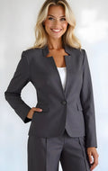 Tahari ASL dark grey blazer jacket with notch neckline, front button, flap pockets