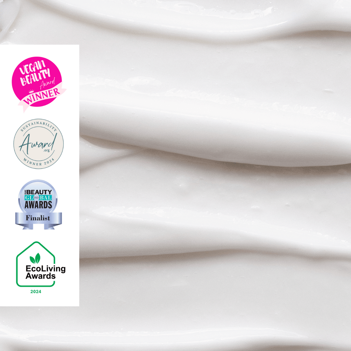 Thick white cleansing face milk texture swirled in a smooth layer