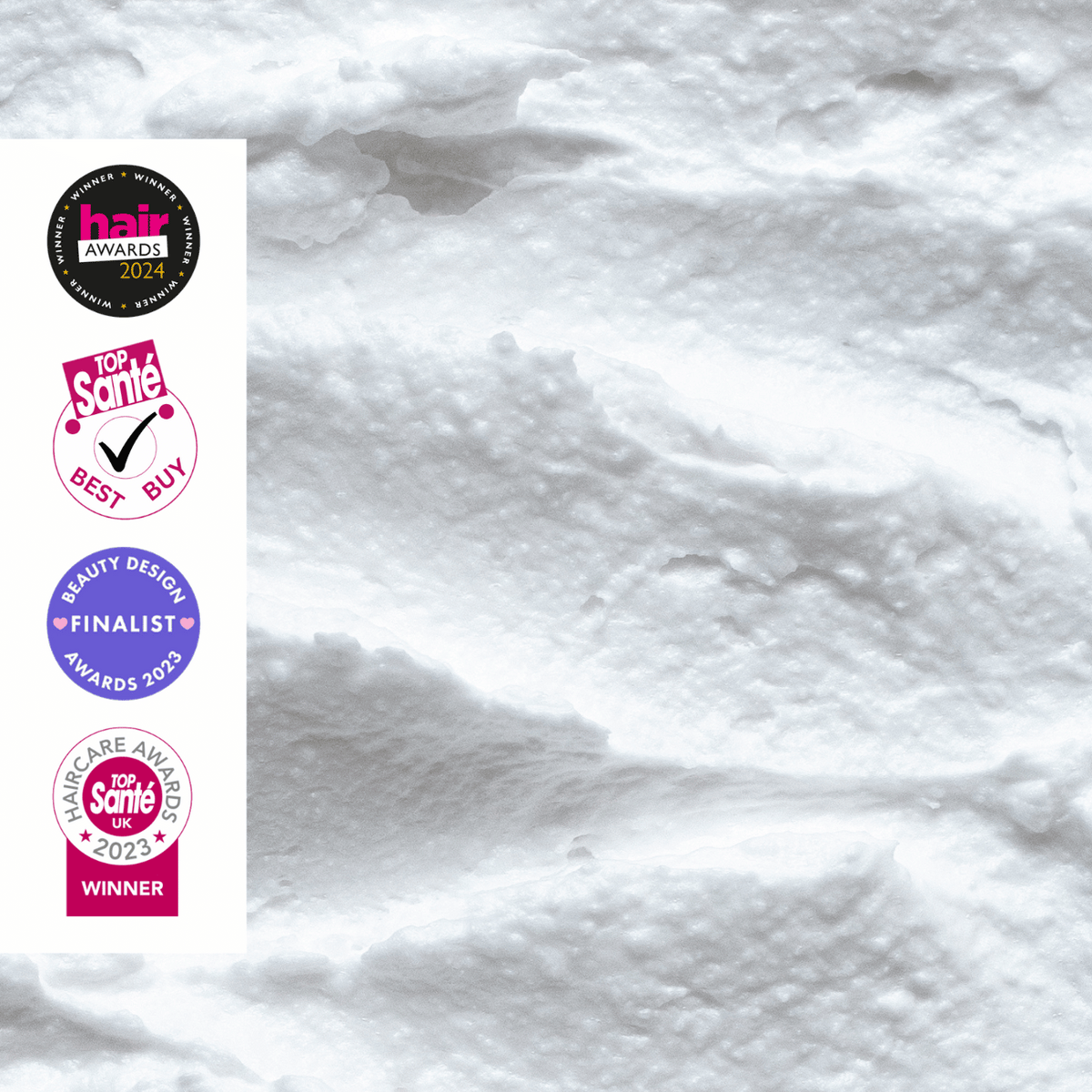 UpCircle shampoo creme award badges on white background.