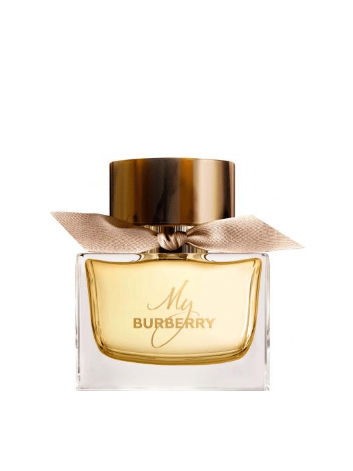 My Burberry Eau de Parfum glass bottle with gold cap and decorative bow