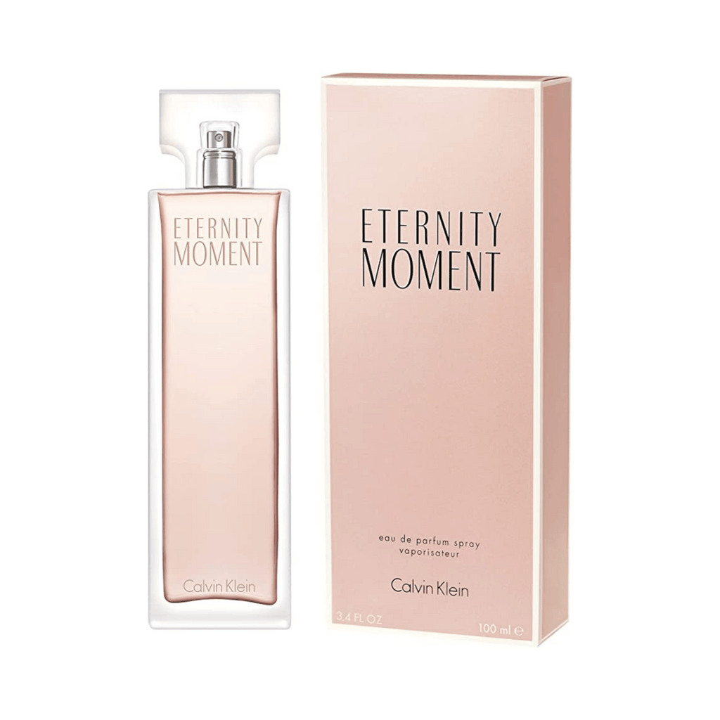 Calvin Klein Eternity Moment eau de parfum bottle and 100 ml box, pink glass
