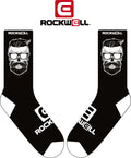 Black crew socks with graphic bearded face, glasses, and Rockwell logo