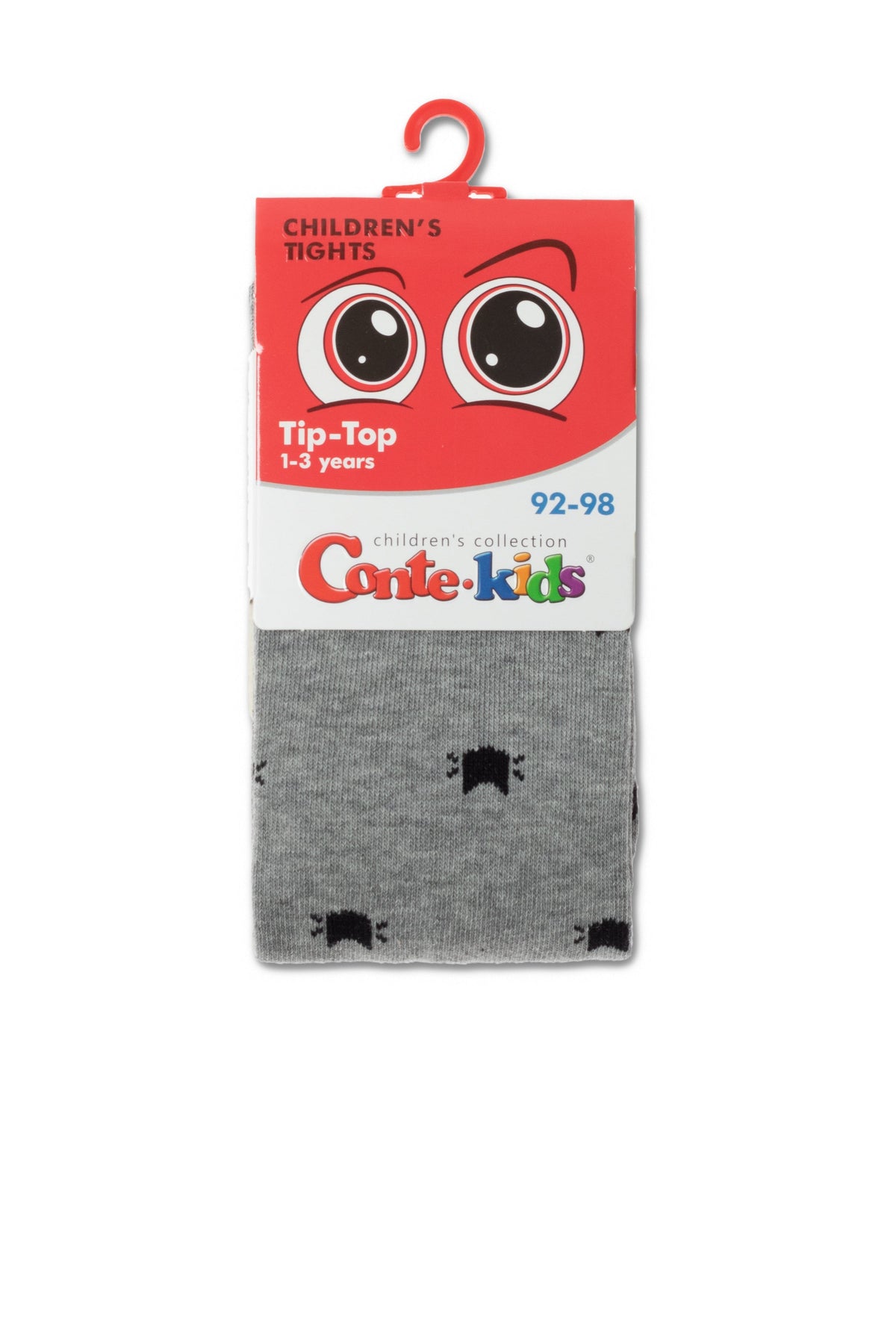 Children's cotton tights in gray with small black cat icon pattern