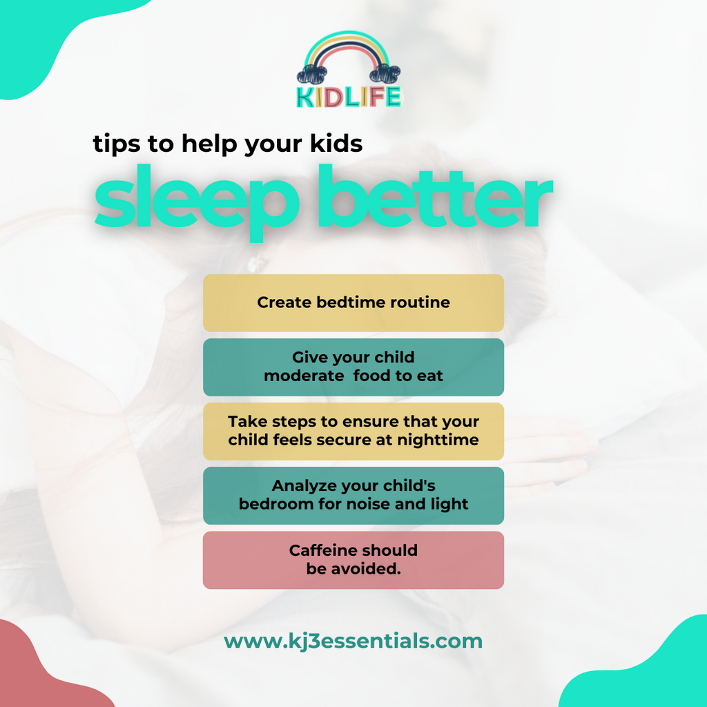 Kids sleep tips graphic with bottle icon above text