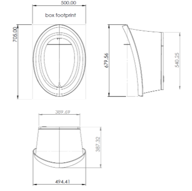 Toddler bath tub dimension diagram with box footprint and side measurements