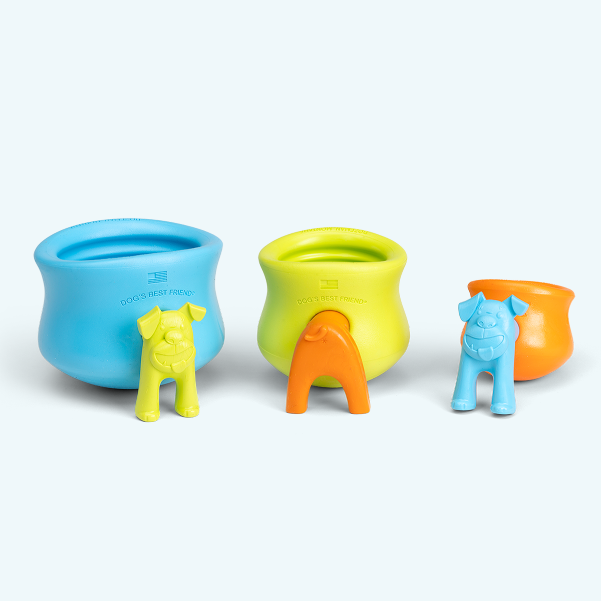 Set of animal-shaped bottle stoppers in aqua, lime green, and tangerine orange
