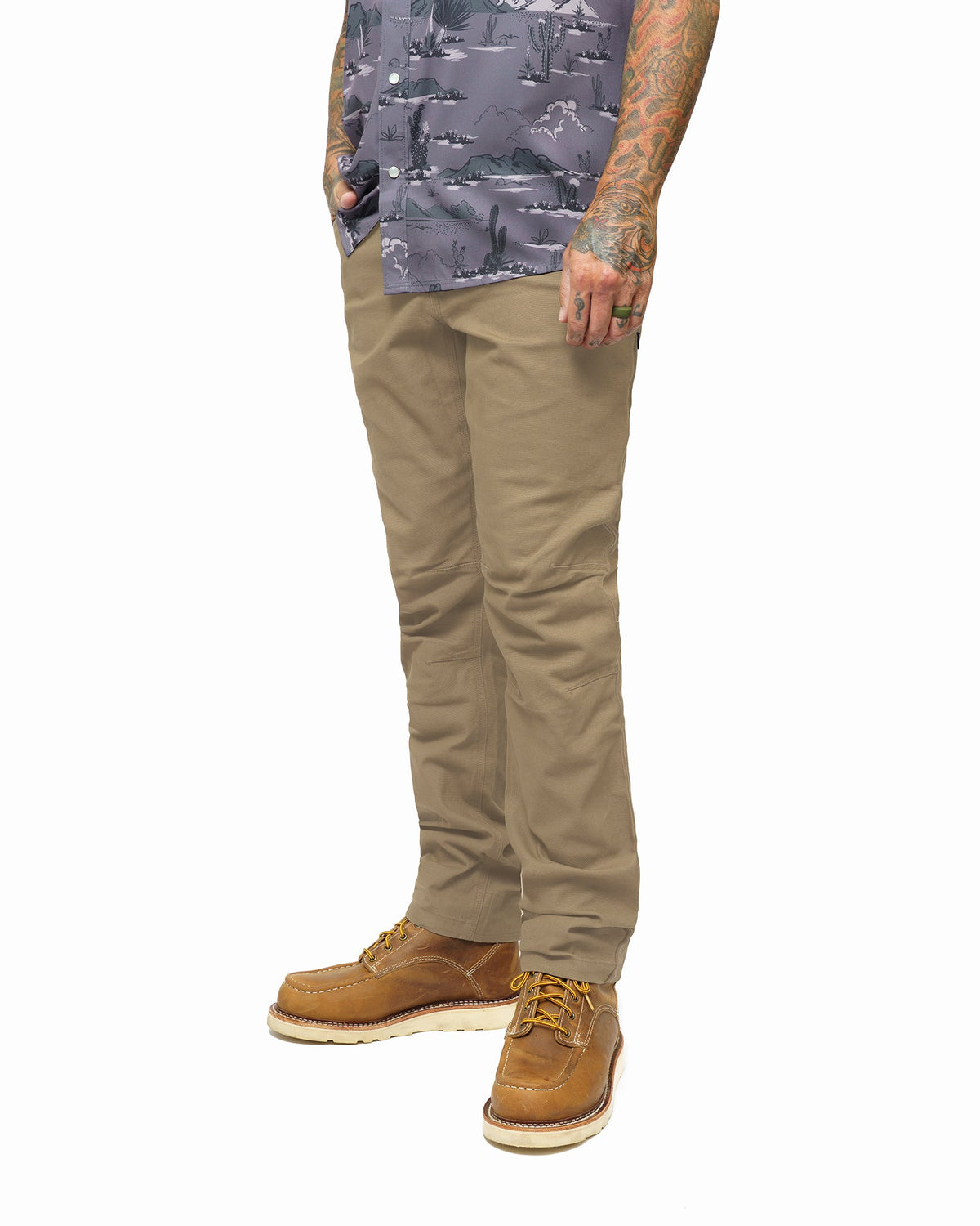 Coyote tan standard-fit pants, straight legs with belt loops and front seam