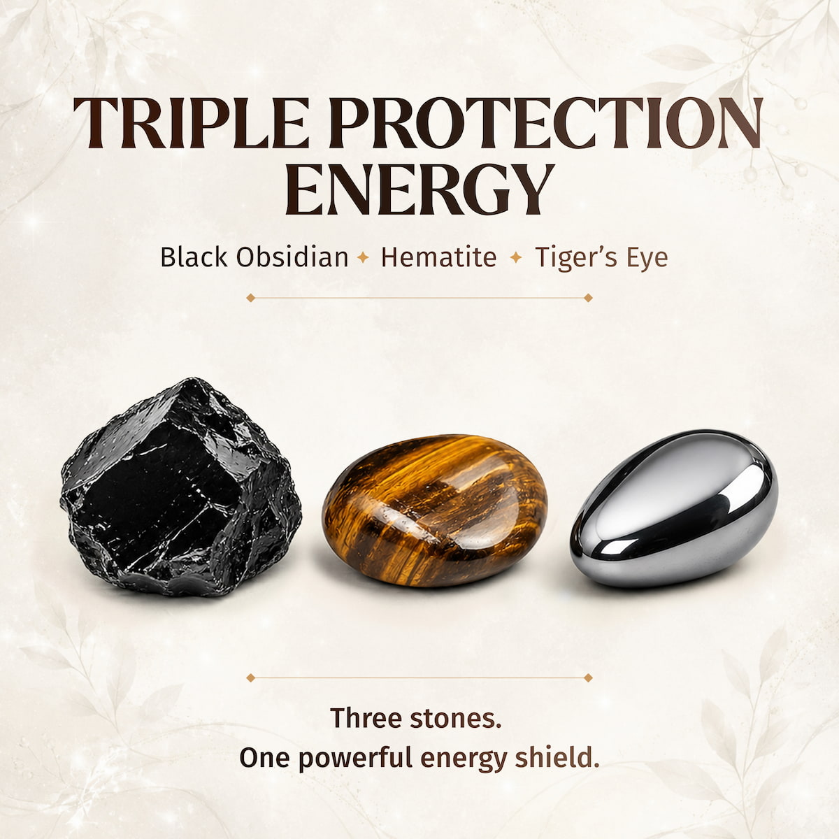 Beaded energy bracelet with black obsidian, tiger’s eye, and hematite stone accents.