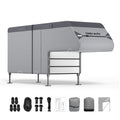 Gray RV truck camper cover with side panels and adjustable support legs