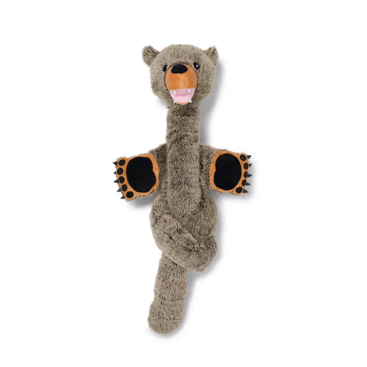 5ft grizzly bear plush toy with orange paw pads and black nose, front view