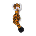Twisty tiger plush toy with orange-and-black stripes, white ears, and black paw accents