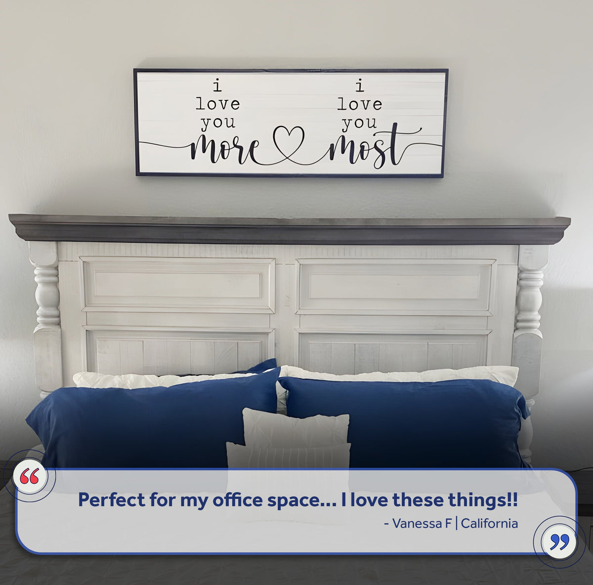 Love you more and most wall canvas sign on light wall, dark frame