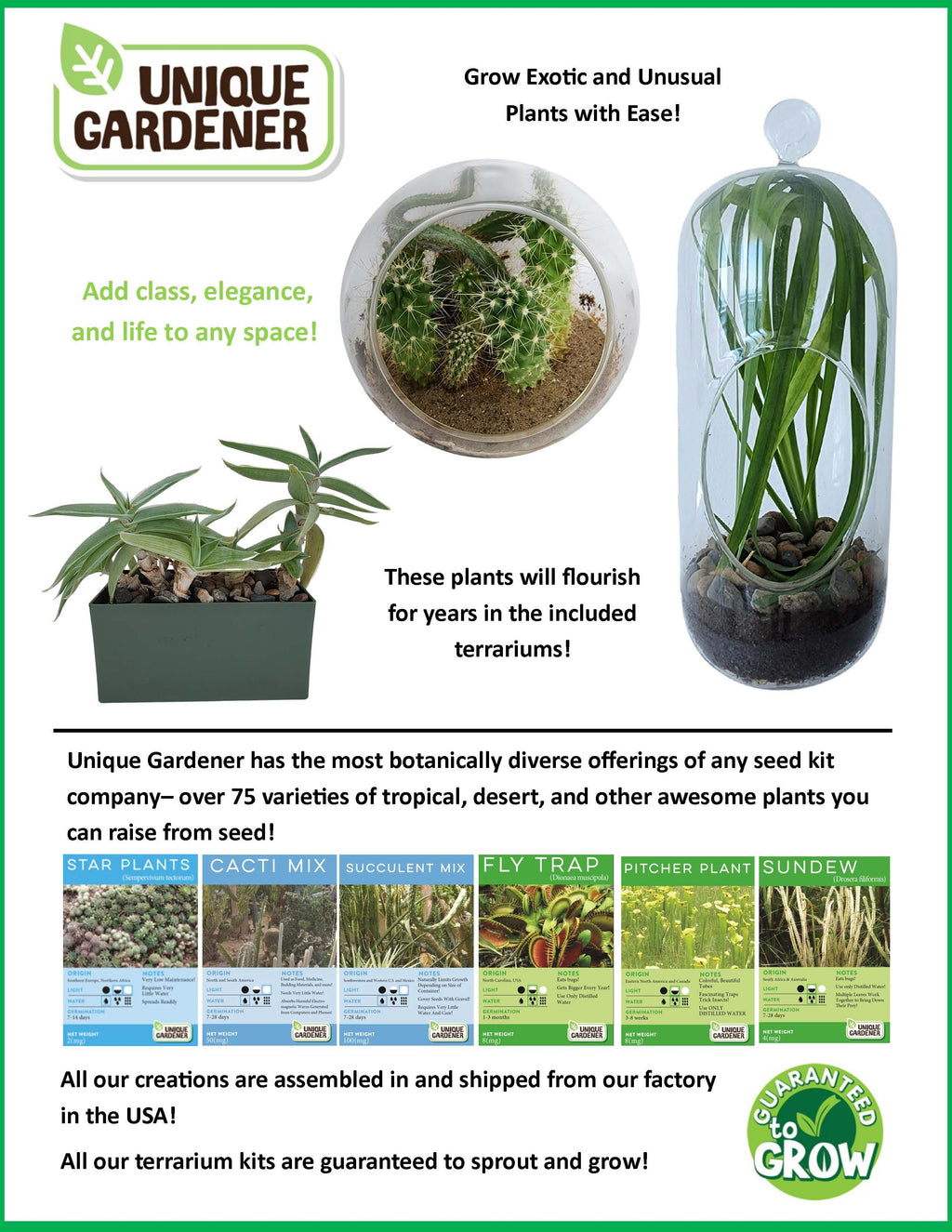Venus flytrap terrarium kit shown in a product range guide