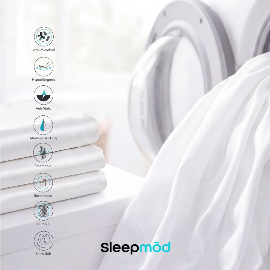 Eucalyptus Tencel sheet set, white sheets with smooth satin-like drape.