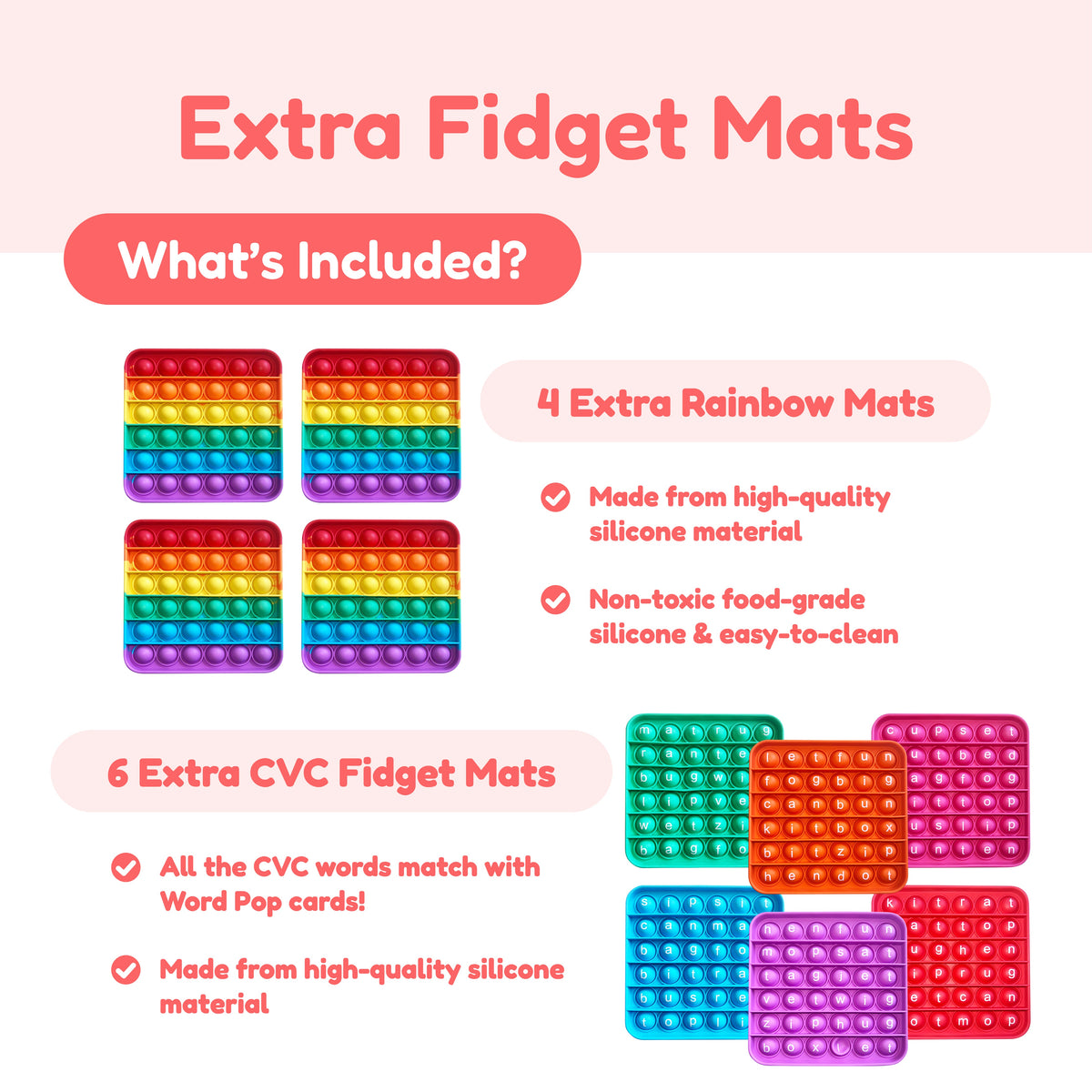 Extra Fidget Mats bundle with CVC and rainbow silicone pop fidget mats