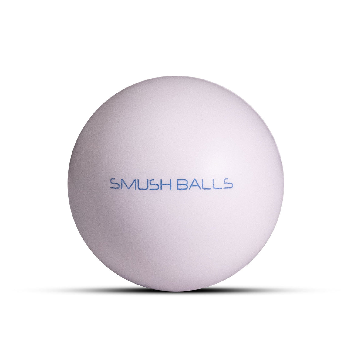 Single white SMUSH BALLS stress ball with SMUSH BALLS logo on front.
