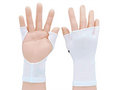 White palm-free sun gloves with five-finger open hand design and short wrist cuffs