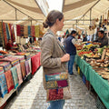 Boho crossbody bag with multicolor patchwork and multiple front zippers