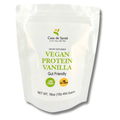 Vegan protein powder pouch, vanilla flavor, Casa de Sante front label