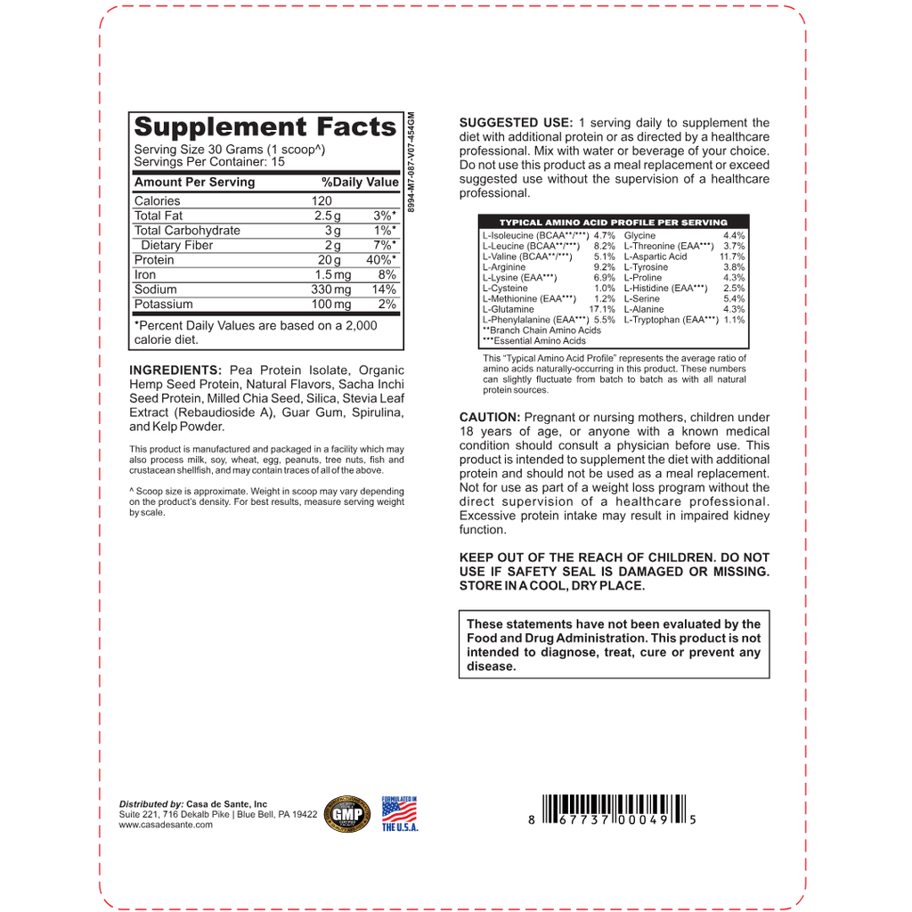 Supplement facts label panel with nutrient table and ingredient list