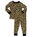 Leopard print long-sleeve pajama set with matching tapered pants