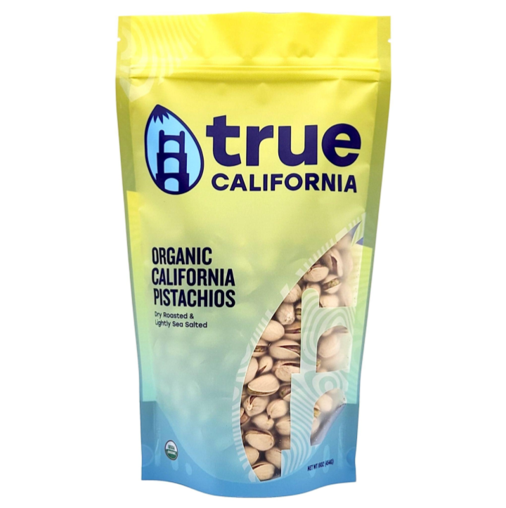 true California organic pistachios bag, dry roasted and lightly sea-salted
