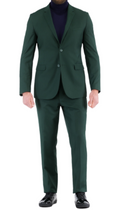Men's hunter green slim-fit notch lapel suit with two-button blazer and matching trousers
