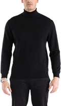 Men's black pullover turtleneck sweater with ribbed collar and long sleeves
