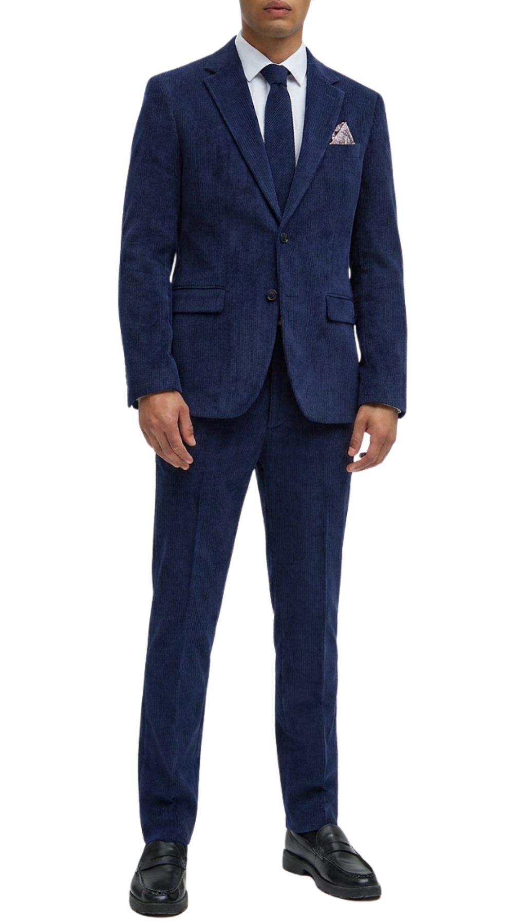 Men's navy corduroy 2-piece suit with notch lapel