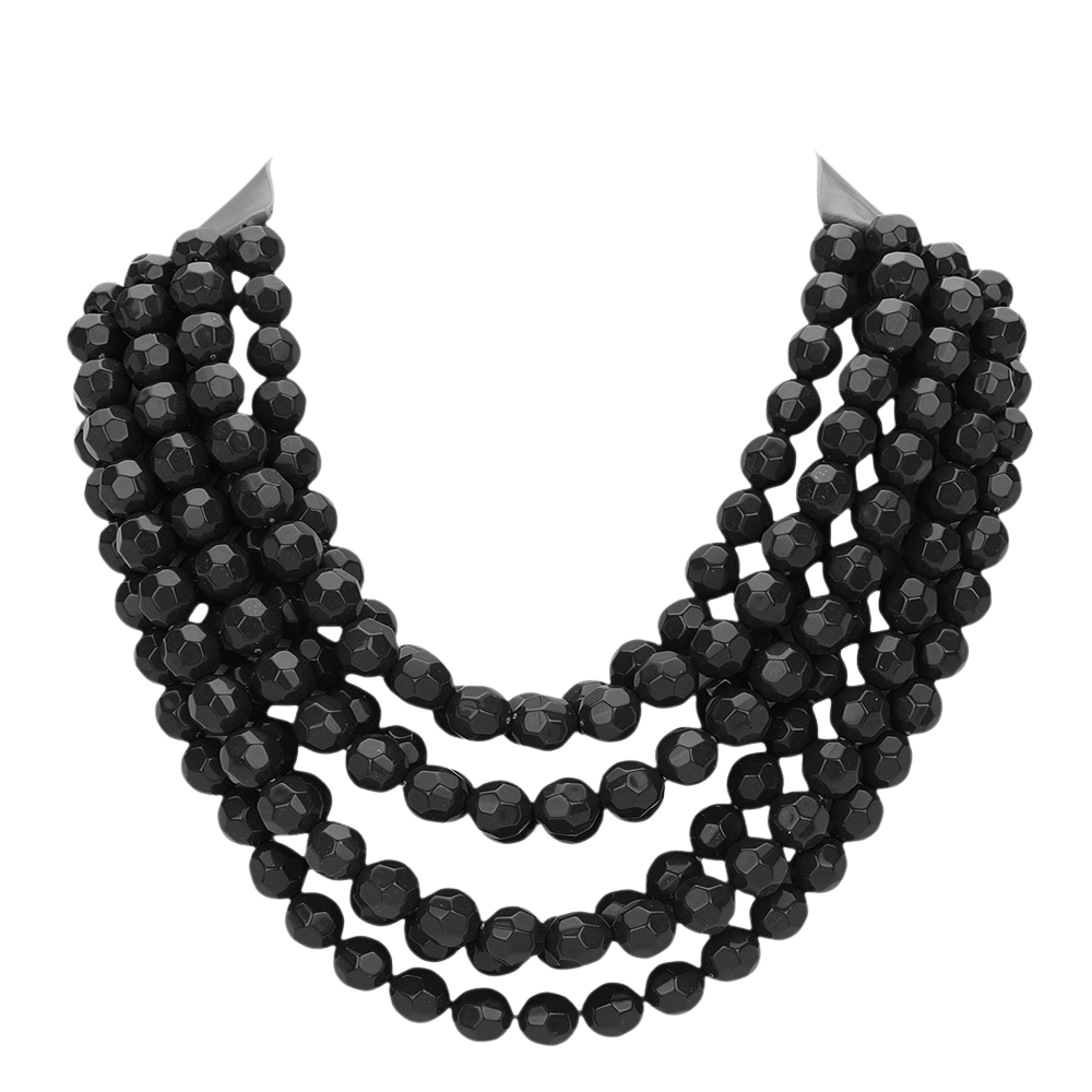 Chunky multi-strand beaded statement necklace with dark faceted bead clusters