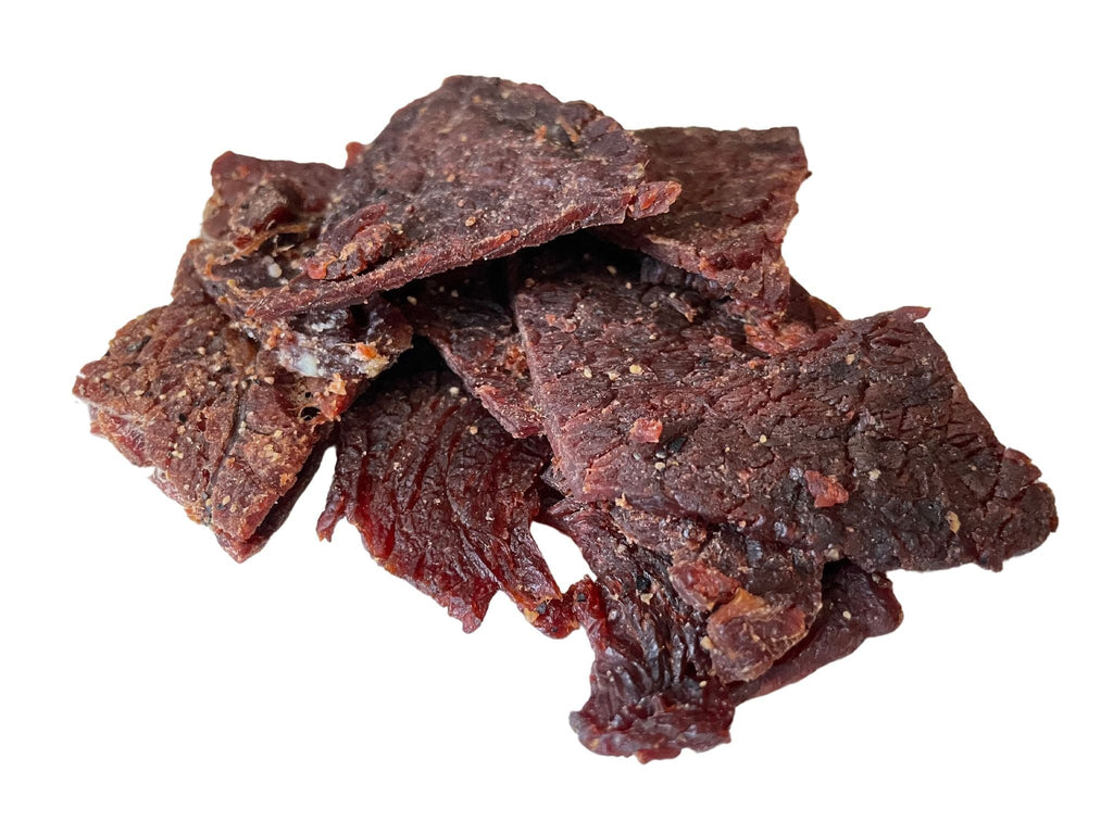 Close-up of dark bison jerky pieces