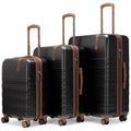 3-piece hardside spinner luggage set in dark finish, tan accents and upright handles