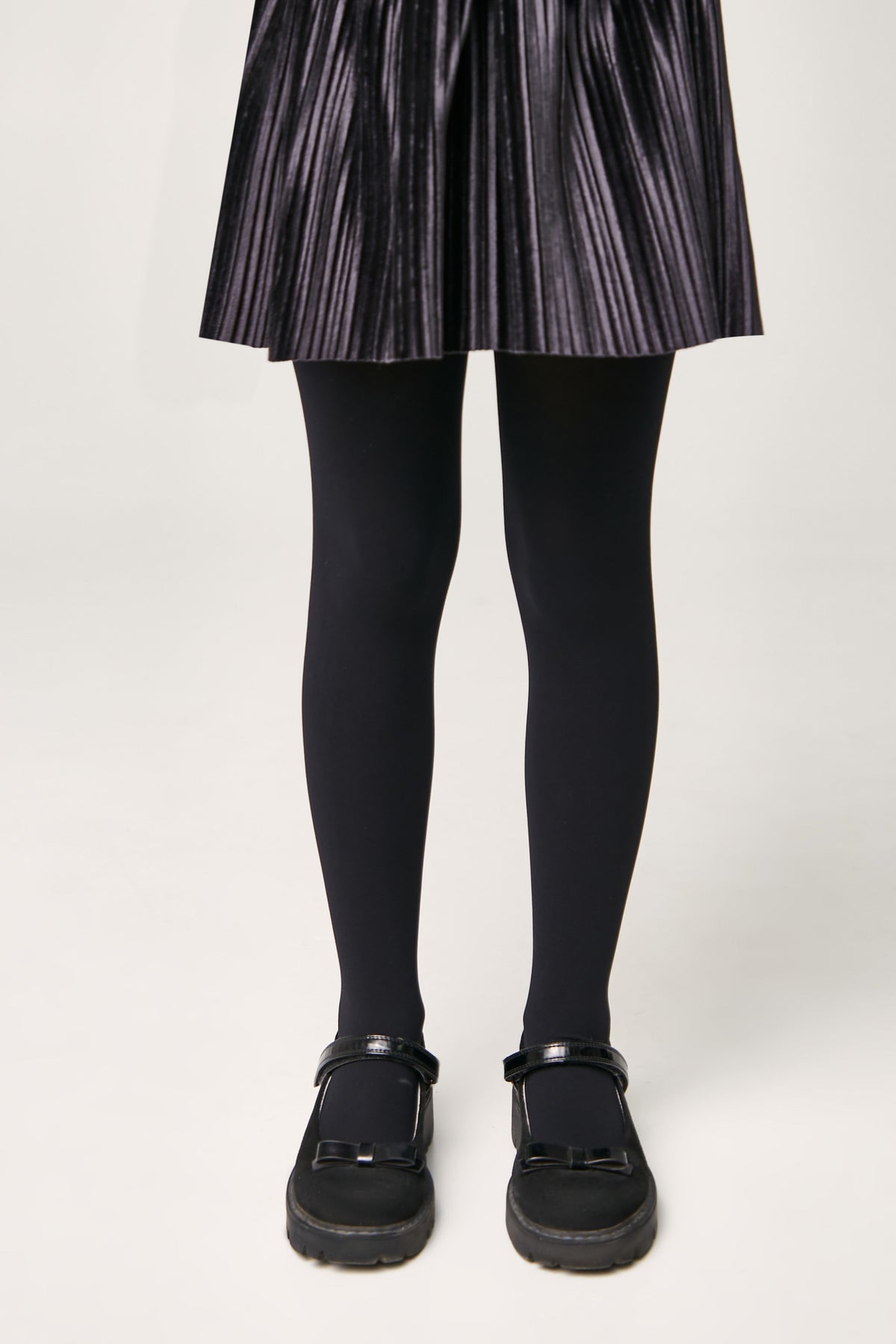 Black girls velour 60 den tights, full-length matte finish under a skirt