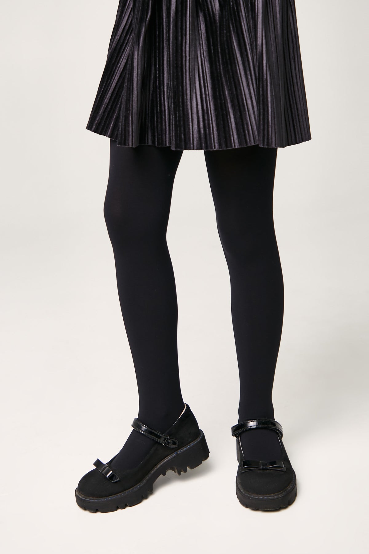 Black girls velour 60 den tights, full length with smooth opaque coverage