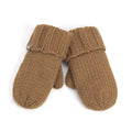 Brown knit mittens with ribbed cuffs and thumb pocket, pair