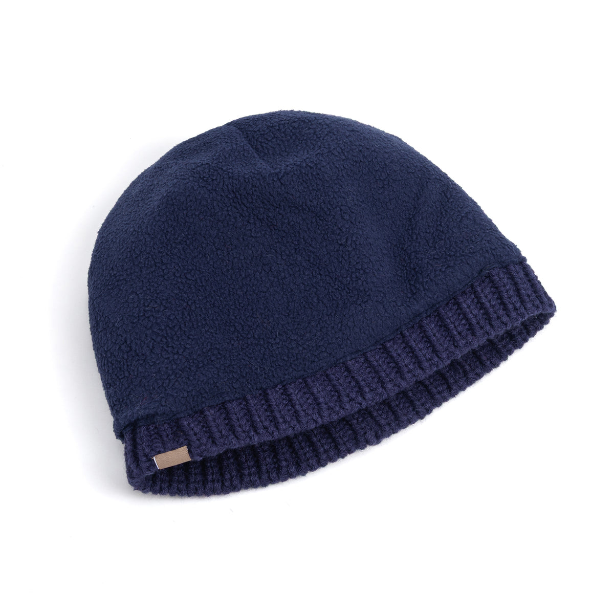 Boys fleece-lined navy beanie with ribbed knit cuff