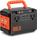 Portable power station with foldable solar panel, 88.8Wh display, orange handle and ports