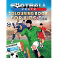 Football-themed kids colouring book, paperback cover with soccer players and balls