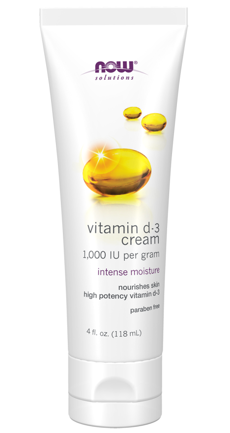 Vitamin D3 cream tube front label with vitamin d-3 cream text and yellow droplet art