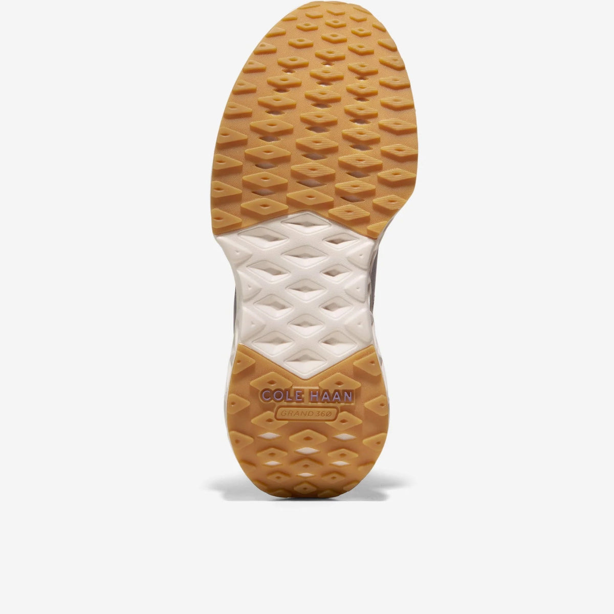 Women's sneaker outsole with textured tread in tan and white.
