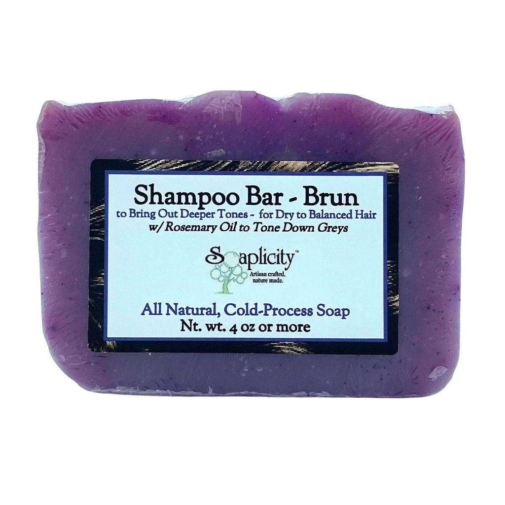 Purple shampoo bar soap with front label, cold-process all-natural