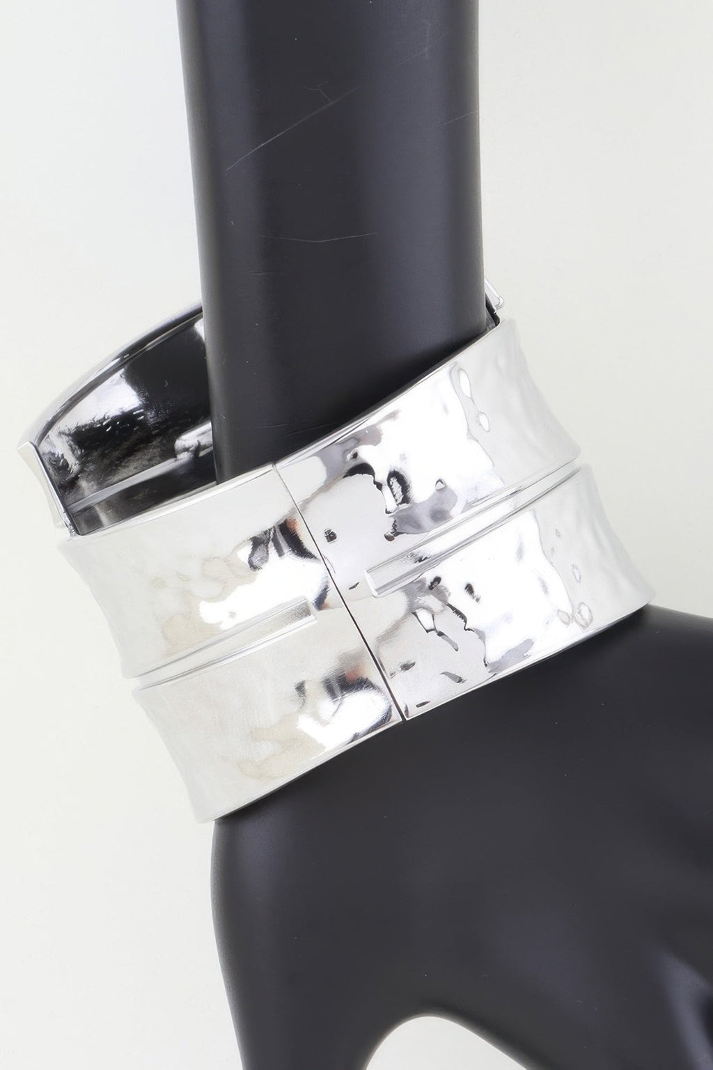 Women's silver-tone bracelet cuff with engraved motif and hinged clasp