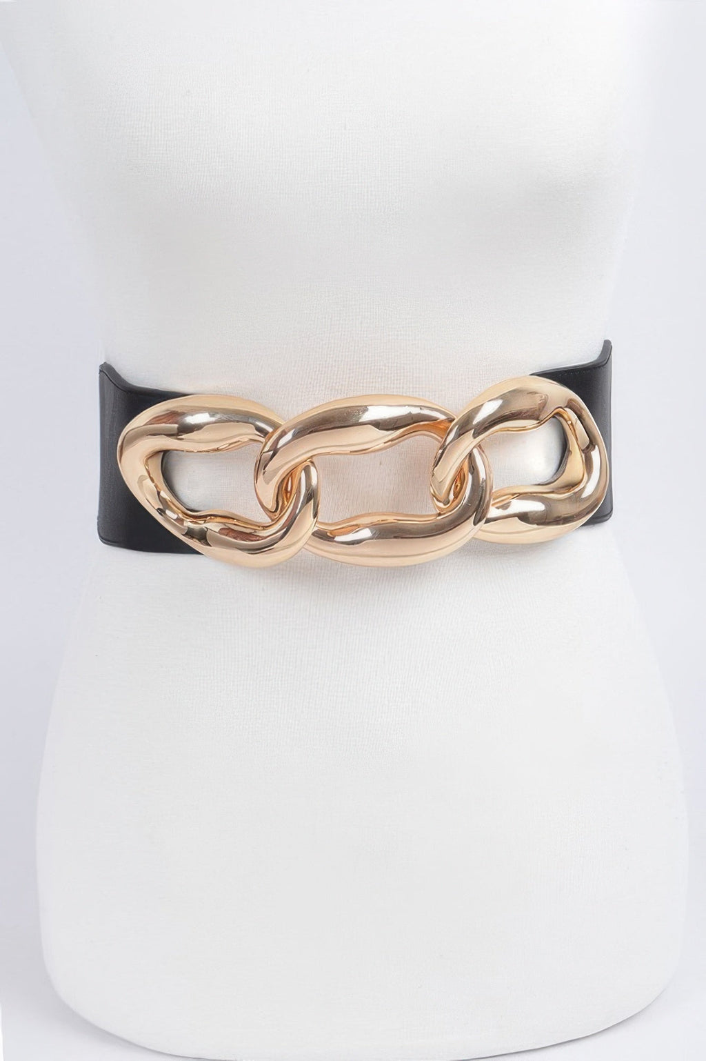 Black women's belt with gold-tone chain link buckle