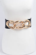 Black women's belt with gold-tone chain link buckle