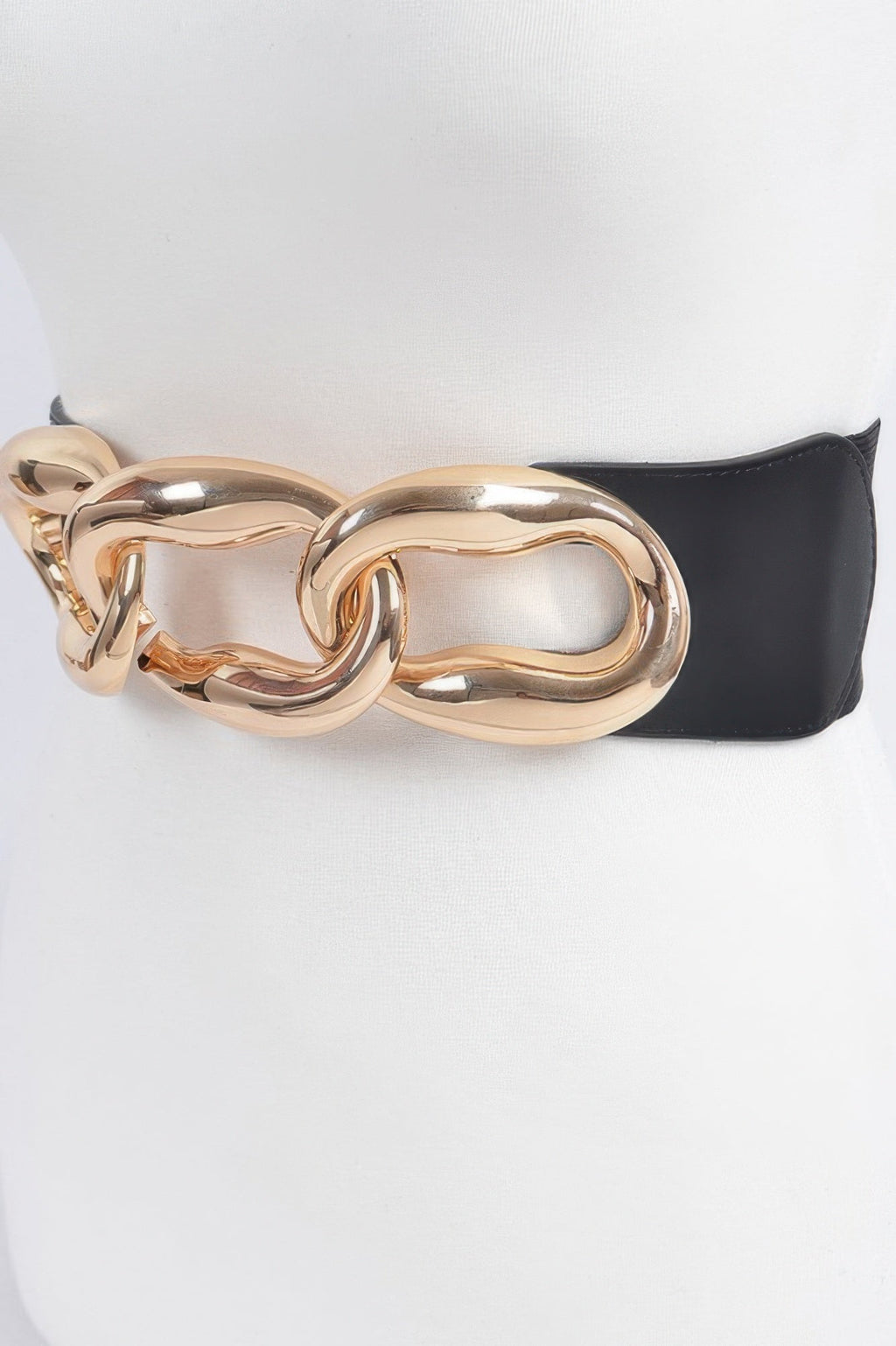 Black belt with large gold-tone chain buckle detail