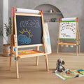 Kids 3-in-1 art easel: chalkboard with paper roll, wooden frame, red and blue details