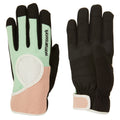 Vent-Max work gloves, mint-peach back, black palm, elastic wrist, side seam detail