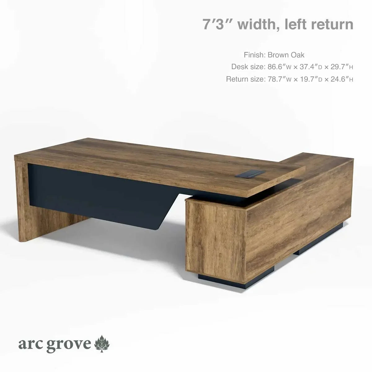 7 3-ft brown oak L-shaped executive desk with left return and dark side panel