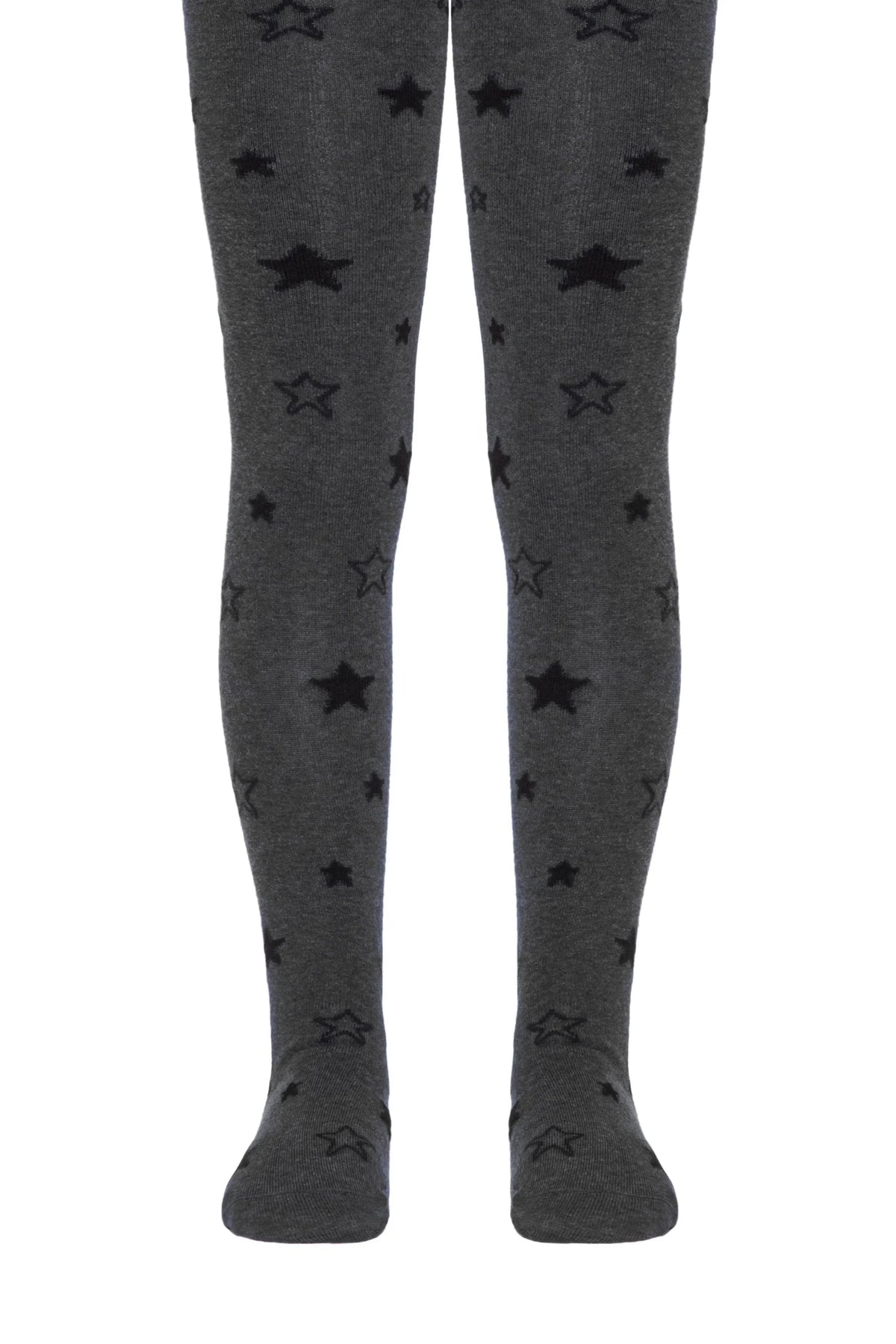 Kids cotton tights, dark gray with black star pattern
